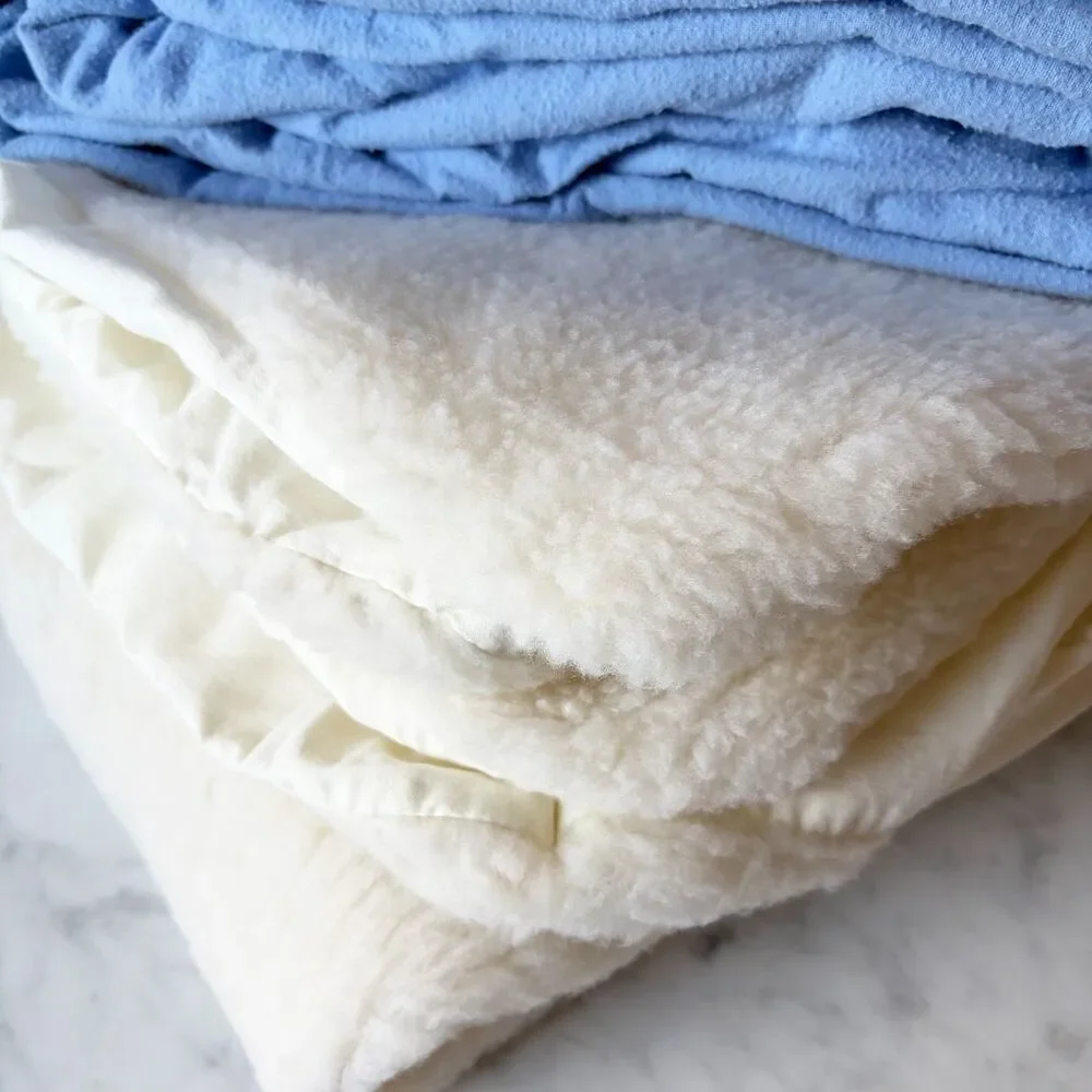 Vintage LL Bean Twin Belgian Flannel Sheet Set Blue Cotton + Mattress Pad 4 Pc